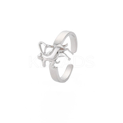 Non-Tarnish 304 Stainless Steel 12 Constellations/Zodiac Signs Open Cuff Ring for Women RJEW-S405-156P-C-1