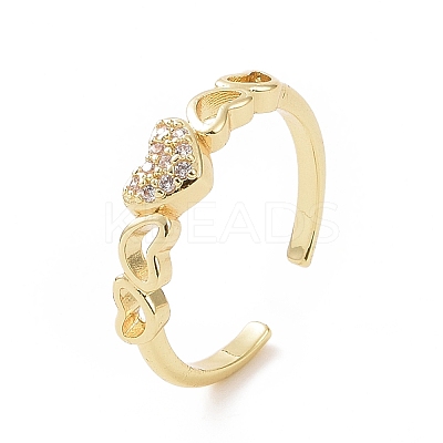 Clear Cubic Zirconia Heart Open Cuff Ring RJEW-E072-22G-1