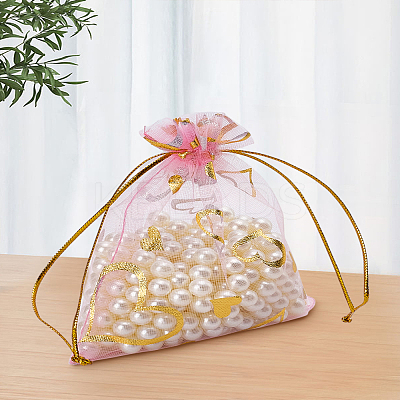 20Pcs 5 Colors Heart Printed Organza Bags OP-LP0001-10-1