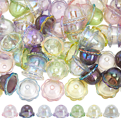 70Pcs 7 Colors UV Plating Acrylic Bead Caps OACR-SP0001-60-1