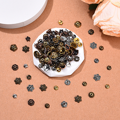 200Pcs 20 Styles Tibetan Style Alloy Flower Bead Caps TIBE-YW0001-87-1