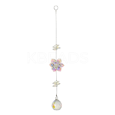 Glass Flower Hanging Suncatchers HJEW-P018-E02-1