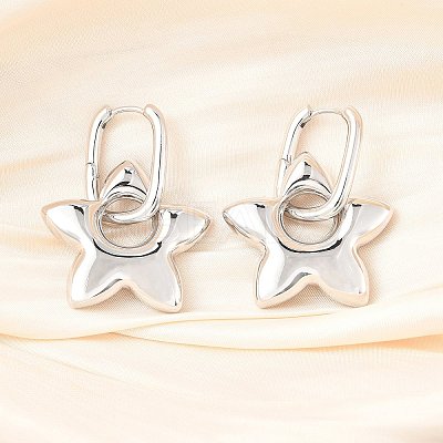 Star Brass Hoop Earrings for Women EJEW-U057-06C-02P-1