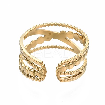 304 Stainless Steel Criss Cross Open Cuff Ring RJEW-T023-23G-1