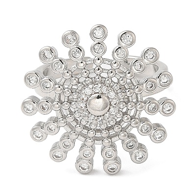 Rotatable Cubic Zirconia Flower Open Ring LS-RJEW-Q776-05P-1