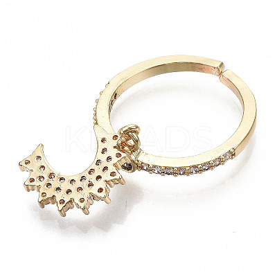 Brass Micro Pave Clear Cubic Zirconia Cuff Rings RJEW-S045-009G-NR-1