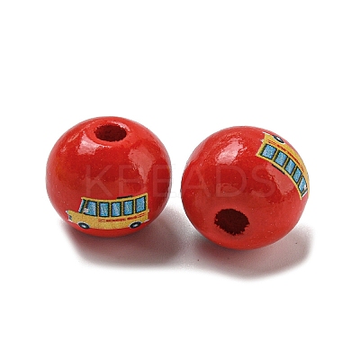 Printed Wood European Beads WOOD-L020-D15-1