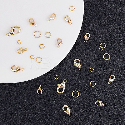 Brass Lobster Claw Clasps and Open Jump Rings KK-SC0001-41G-1