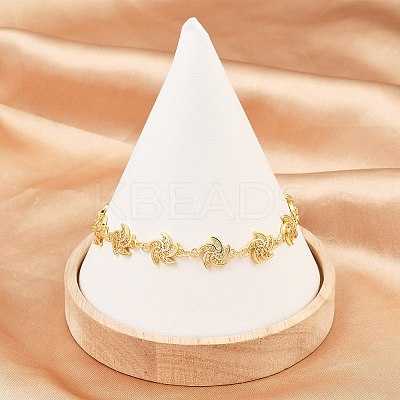 Windmill Brass Micro Pave Clear Cubic Zirconia Link Chain Bracelets for Women BJEW-A090-04G-1
