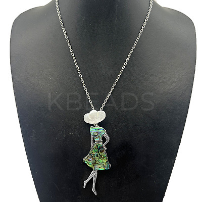 Alloy Pave Natural Paua Shell Woman Pendant Necklaces XH4699-2-1