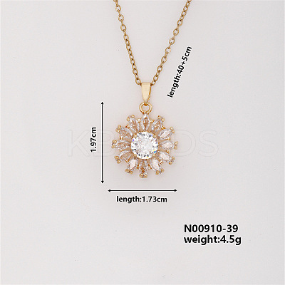 Shiny Sunflower Brass Micro Pave Cubic Zirconia Pendant Necklace for Women SR9149-2-1