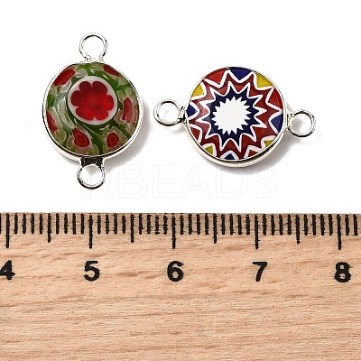 Handmade Millefiori Lampwork Flat Round Connector Charms LAMP-D002-02B-S-1