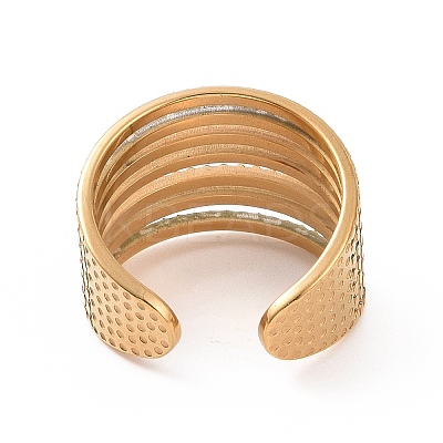 Ion Plating(IP) 304 Stainless Steel Multi Line Wide Open Cuff Ring for Women RJEW-L103-39G-1