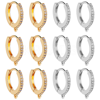12Pcs 2 Colors Brass Micro Pave Clear Cubic Zirconia Hoop Earring Findings EJEW-BBC0001-16-1