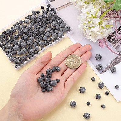 4 Strands 4 Style Unwaxed Natural Lava Rock Bead Strands G-OC0002-85-1