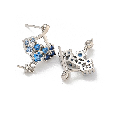 Rack Plating Brass Micro Pave Clear Cubic Zirconia Studs Earrings Finding KK-T072-13P-02-1
