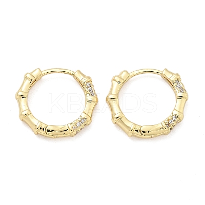 Bamboo Brass Micro Pave Clear Cubic Zirconia Hoop Earrings EJEW-Z102-05G-1