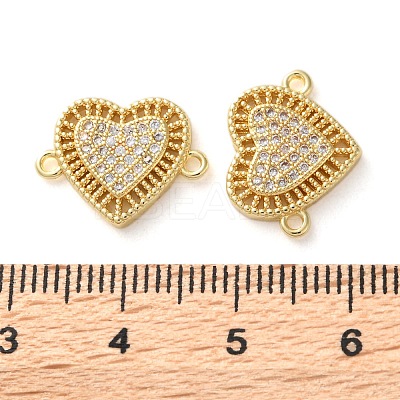 Rack Plating Brass Cubic Zirconia Heart Connector Charms KK-C084-08F-G-1