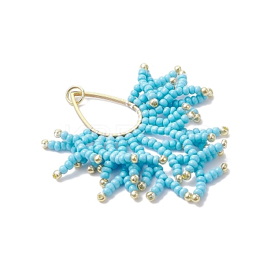 Glass Seed Beaded Imitation Coral Pendants PALLOY-MZ00938-02-1