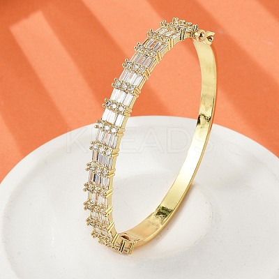 Brass Micro Pave Clear Cubic Zirconia Hinged Bangles for Women BJEW-K274-09G-1