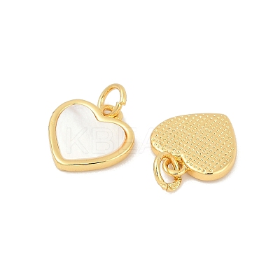Brass Pave Natural White Shell Heart Charms KK-U055-27G-1