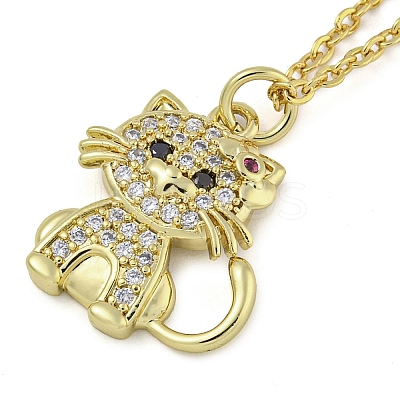 Brass Micro Pave Clear Cubic Zirconia Cat Pendant Necklaces for Women NJEW-Z042-01G-01-1