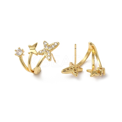 Clear Cubic Zirconia Butterfly Stud Earrings KK-O142-08G-1
