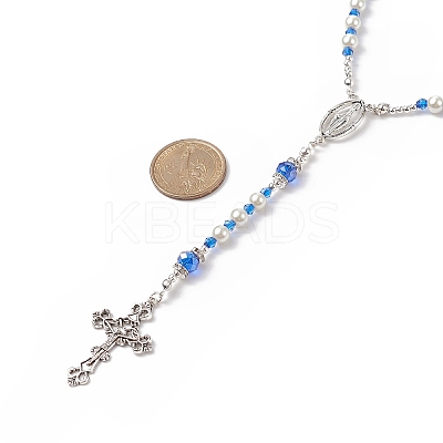 Glass Pearl & Acrylic Rosary Bead Necklace NJEW-TA00041-01-1
