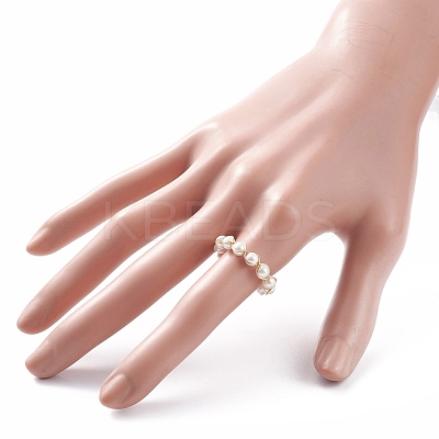Shell Pearl Braided Open Cuff Ring RJEW-TA00031-1