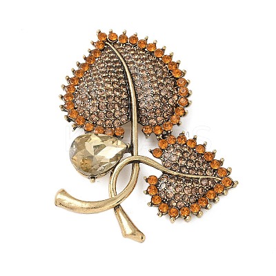 Heart-shape Leaf Zinc Alloy Rhinestones Brooches LS-JEWB-R055-04AG-02-1