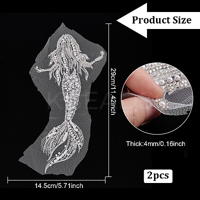 2Pcs Mermaid Computerized Embroidery Cloth Sew On Sequins Patches PATC-BC0001-01-1