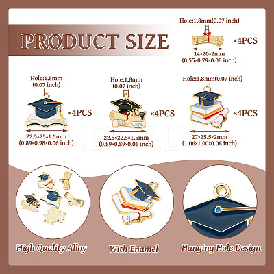 16Pcs 4 Styles Graduation Season Alloy Enamel Pendants FIND-TA0005-01-1