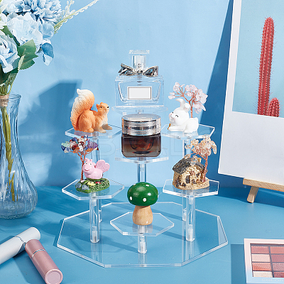 7-Slot Octagon Acrylic Minifigures Organizer Display Risers ODIS-WH0038-21B-1
