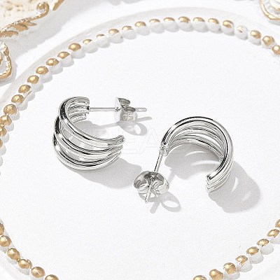 304 Stainless Steel Triple C-Shaped Stud Earrings for Women EJEW-C096-68P-01-1