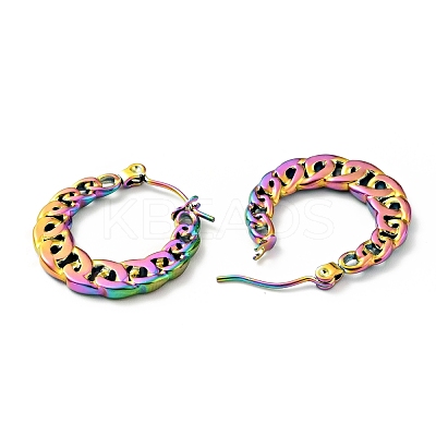 Ion Plating(IP) Rainbow Color 304 Stainless Steel Curb Chains Hoop Earrings for Women EJEW-G293-06M-1