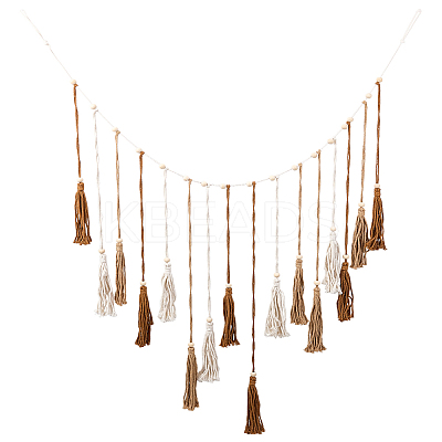 Bohemian Hand-woven Cotton Rope Tassel with Wood Beads Wall Hanging Ornaments FIND-WH20019-136A-03-1