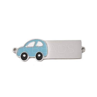 304 Stainless Steel Light Sky Blue Enamel Vehicle Connector Charms STAS-P377-13P-C-1