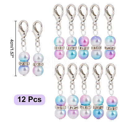 12Pcs Round Rainbow ABS Plastic Imitation Pearl Pendant Stitch Markers HJEW-NB00013-1
