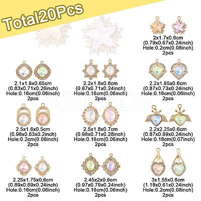20Pcs 10 Styles Alloy Glass Pendants FIND-FS0003-50-1
