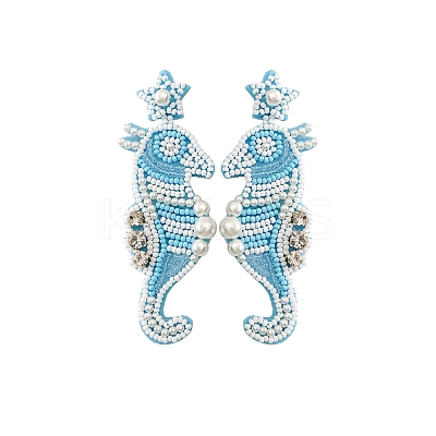 Summer Ocean Vacation Style Handmade Glass Seed Beaded Bohemian Dangle Stud Earrings PW-WGFE95A-04-1