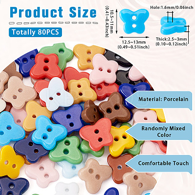 80Pcs 2-Hole Porcelain Buttons PORC-PJ0001-02D-1