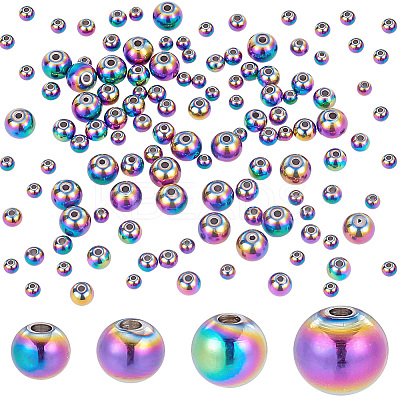 100Pcs 4 Style Rack Plating Rainbow Color 304 Stainless Steel Beads STAS-PH0004-34-1