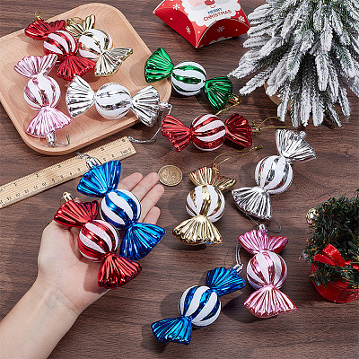 24Pcs 6 Colors Christmas Electroplate Plastic Candy Pendants Decorations KY-BC0001-47-1
