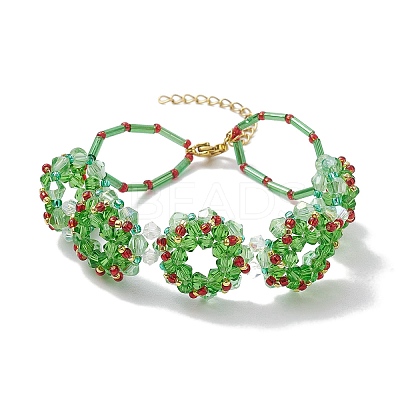 Handmade Glass Seed Christmas Wreath Beaded Bracelets for Women BJEW-MZ00060-1
