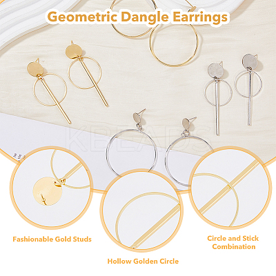 4 Pair 4 Style Round Ring Alloy Dangle Stud Earrings for Women EJEW-FI0002-62-1