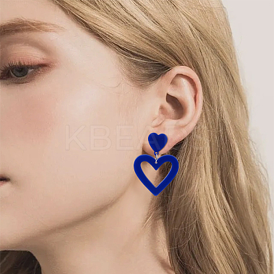 9 Pairs 9 Style Hollow Heart Acrylic Dangle Stud Earrings for Woman EJEW-AN0004-09-1