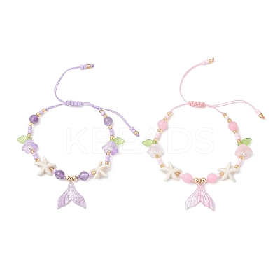 2Pcs 2 Colors Resin Charm Bracelets BJEW-MZ00281-1