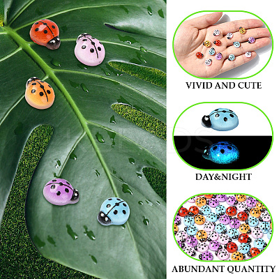 100Pcs 5 Colors Ladybug Luminous Resin Cabochon MRMJ-SP0001-11-1
