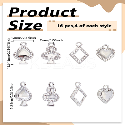 16Pcs 4 Styles Playing Card Theme Charm FIND-LP0005-93-1