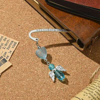 Glass Bead Heart Angel Bookmarks AJEW-JK00276-02-1